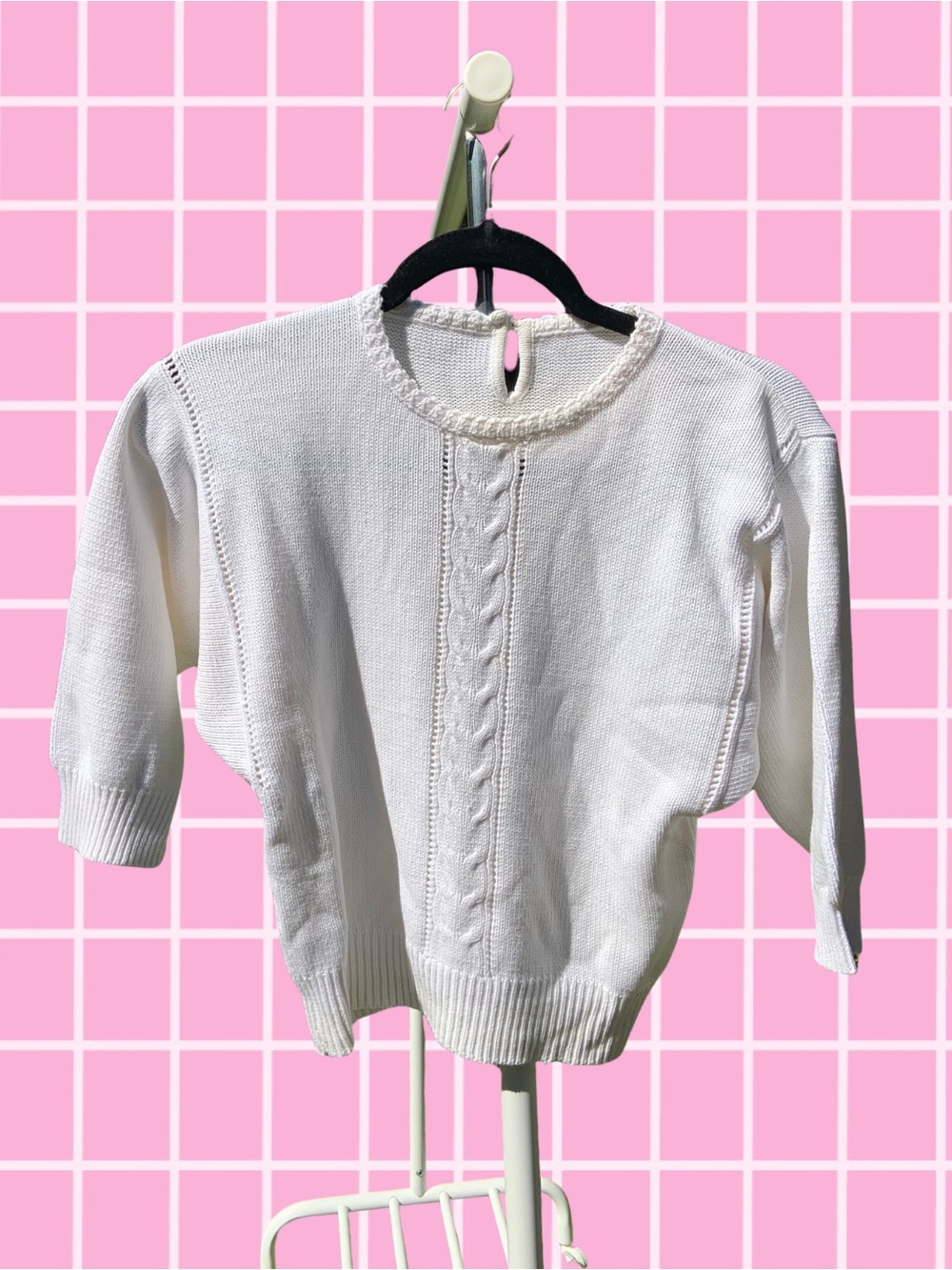 70s Vintage Cable Knit Bat Sleeve White Top - Women’s Size Small